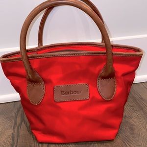 Christmas Red Vintage Barbour Tote Purse Made of Nylon and Leather
